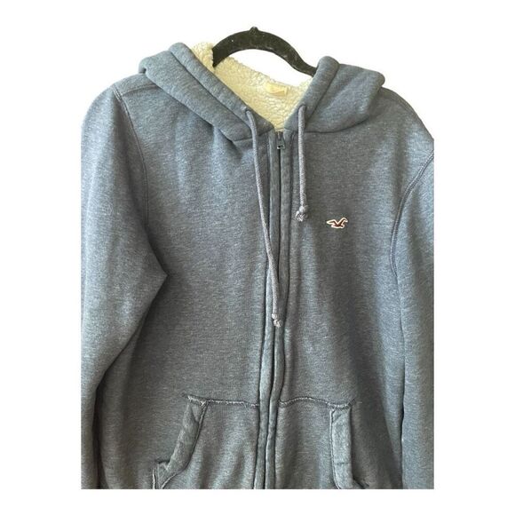 Men’s Hollister Gray Fleece Lined Full Zip Hoodie Jacket Size Medium - Picture 2 of 7